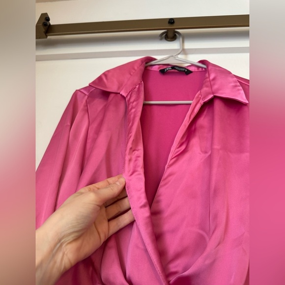 Zara Satin-Like Pink Long Sleeve Mini Dress - Picture 8 of 10